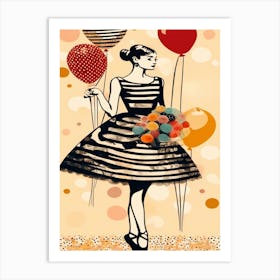 Vintage Girl With Balloons Art Print