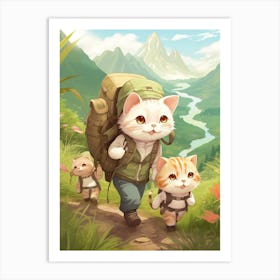 Kawaii Cat Drawings Hiking 4 Art Print