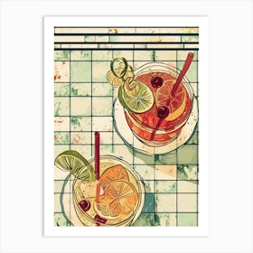 Aerial View Of Cocktails Illustration Art Print