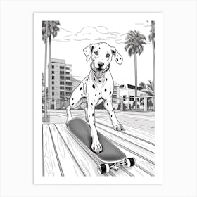 Dalmatian Dog Skateboarding Line Art 1 Art Print