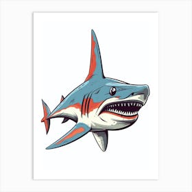 A Great Hammerhead Shark In A Vintage Cartoon Style 3 Art Print