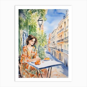 At A Cafe In Cadiz Spain 2 Watercolour Art Print