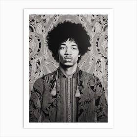 Jimi Hendrix B&W 4 Art Print
