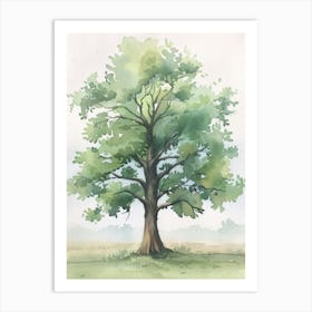 Oak Tree Atmospheric Watercolour Painting 7 Art Print