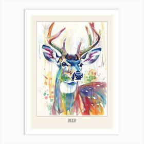 Deer Colourful Watercolour 4 Poster Art Print