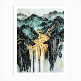 Hindu Kush's Golden Peaks - Flowing Abstraction Art Print