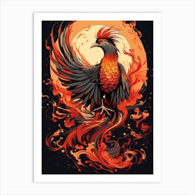 Phoenix Animal Drawing In The Style Of Ukiyo E 3 Art Print