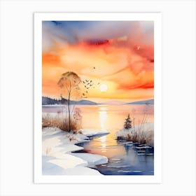 Winter Landscape Watercolor Painting 1 Art Print