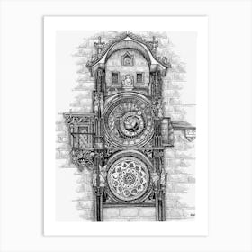 The Astronomical Clock Tower in Prague in Ink Art Print