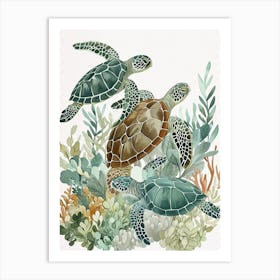 Sea Turtle Underwater Illustration Watercolour 4 Art Print
