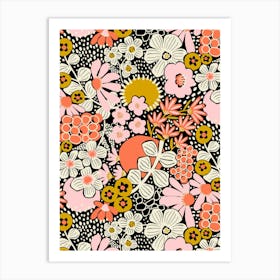 Sunset Garden Blooms Maximalist Modern Flower Dark Art Print