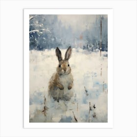 Vintage Winter Animal Painting Rabbit 4 Art Print