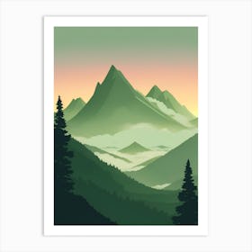 Misty Mountains Vertical Composition In Green Tone 43 Art Print