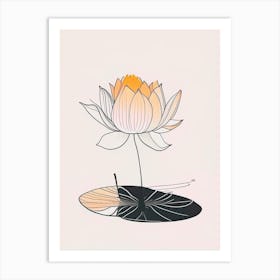 Blooming Lotus Flower In Pond Minimal Line Drawing 4 Art Print