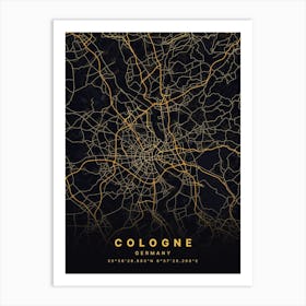 Cologne Germany Black And Gold Map Poster