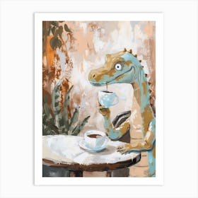 Dinosaur Drinking Coffee Muted Pastels 4 Art Print