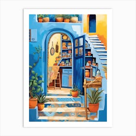 Blue House In Morocco 1 Art Print