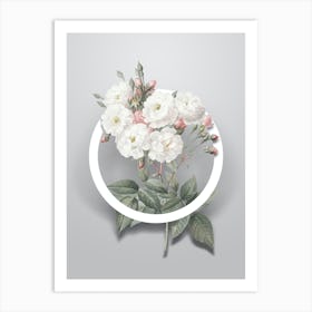 Vintage Noisette Roses Minimalist Floral Geometric Circle on Soft Gray Art Print