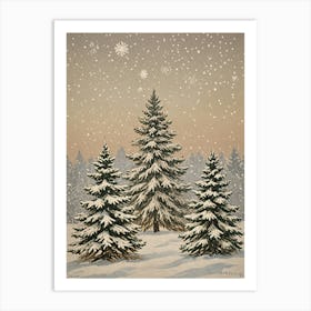 Three Christmas Trees In The Snow Art Print