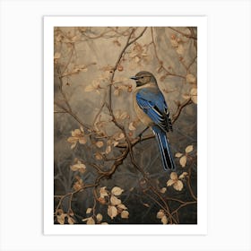 Dark And Moody Botanical Bluebird 1 Art Print