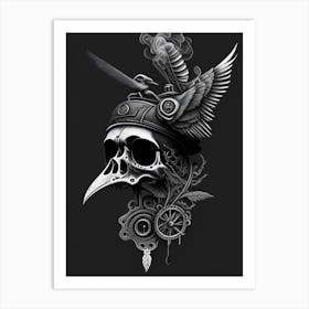 Skull With Bird Motifs 5 Colourful Stream Punk Art Print