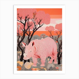 Rhino In The Trees Orange & Pink 1 Art Print