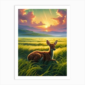 Deer In The Grass Art Print