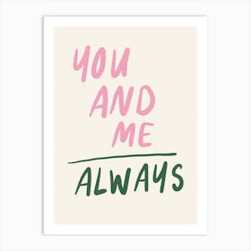 You And Me Always pink and green cowboy hat Art Print