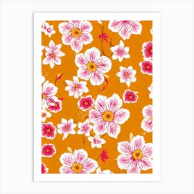 Daffodil Floral Print Retro Pattern 1 Flower Art Print