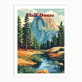 Half Dome Yosemite California National Park Digital Travel Art Art Print