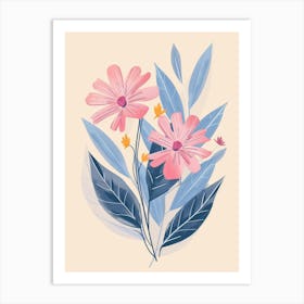 Pink Flowers With Leaves Art Print