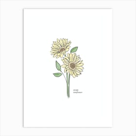 June Sunflower Birth Flower Art Print