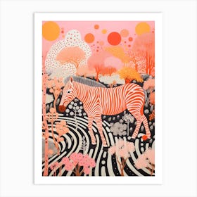 Zebra Abstract Pattern Orange & Pink Art Print