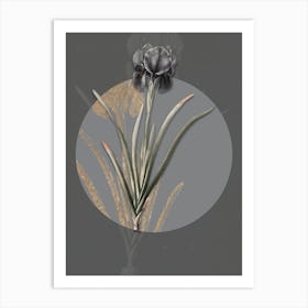 Vintage Botanical Mourning Iris on Circle Gray on Gray n.0260 Art Print