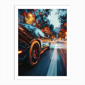 Car Driving In The City At Night Art Print