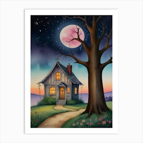 House At Night 1 Art Print