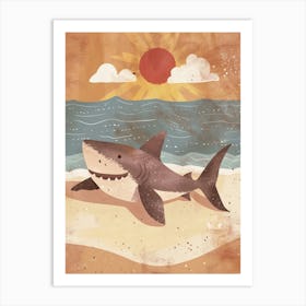 Shark On The Beach With The Sun Storybook Style 2 Art Print