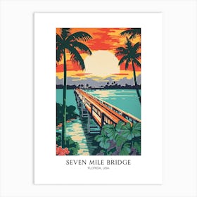 Seven Mile Bridge, Florida, United States, Colourful Travel Poster Art Print