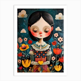 Girl In Flowers Art Print