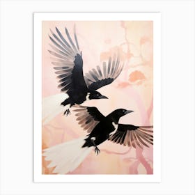 Pink Ethereal Bird Painting Crow Art Print