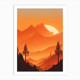 Misty Mountains Vertical Composition In Orange Tone 385 Art Print