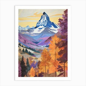 Matterhorn Italy And Switzerland 1 Colourful Mountain Illustration Art Print