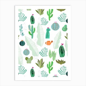 Cactus And Flowers Tropical Pattern Art Print