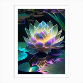 Lotus Flower In Garden Holographic 3 Art Print