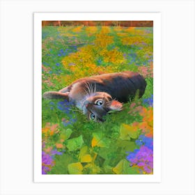 Cat In A Flower Field Art Print