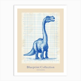 Apatosaurus Dinosaur Blue Print Sketch 2 Poster Art Print