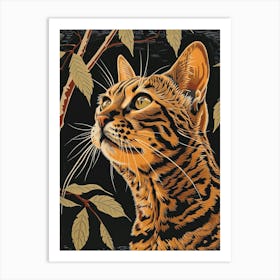 Bengal Cat Relief Illustration 4 Art Print