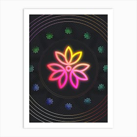 Neon Geometric Glyph in Pink and Yellow Circle Array on Black n.0003 Art Print