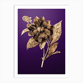 Gold Botanical Double Dahlias on Royal Purple n.4221 Art Print