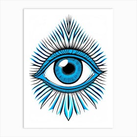 Psychedelic Eye, Symbol, Third Eye Blue & White 4 Art Print
